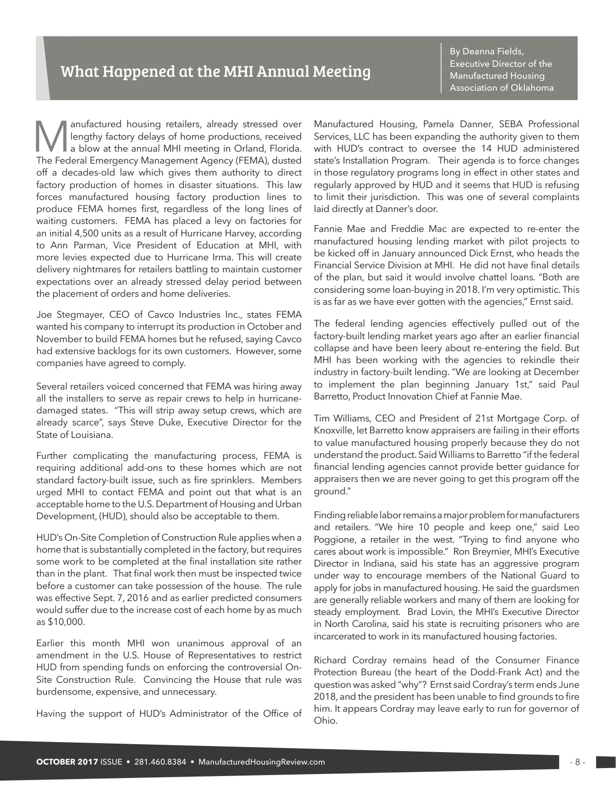 Page 8 of Manufactured Housing Review October 2017