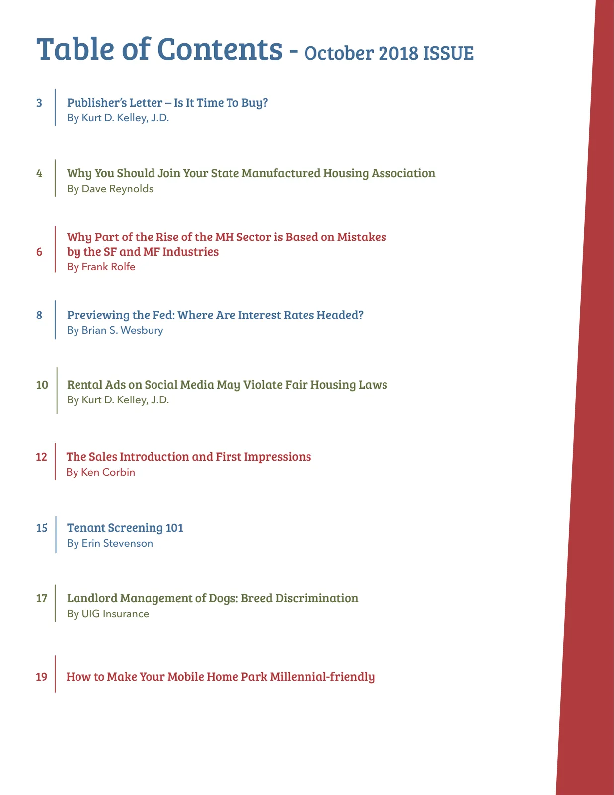 Page 2 of Manufactured Housing Review October 2018
