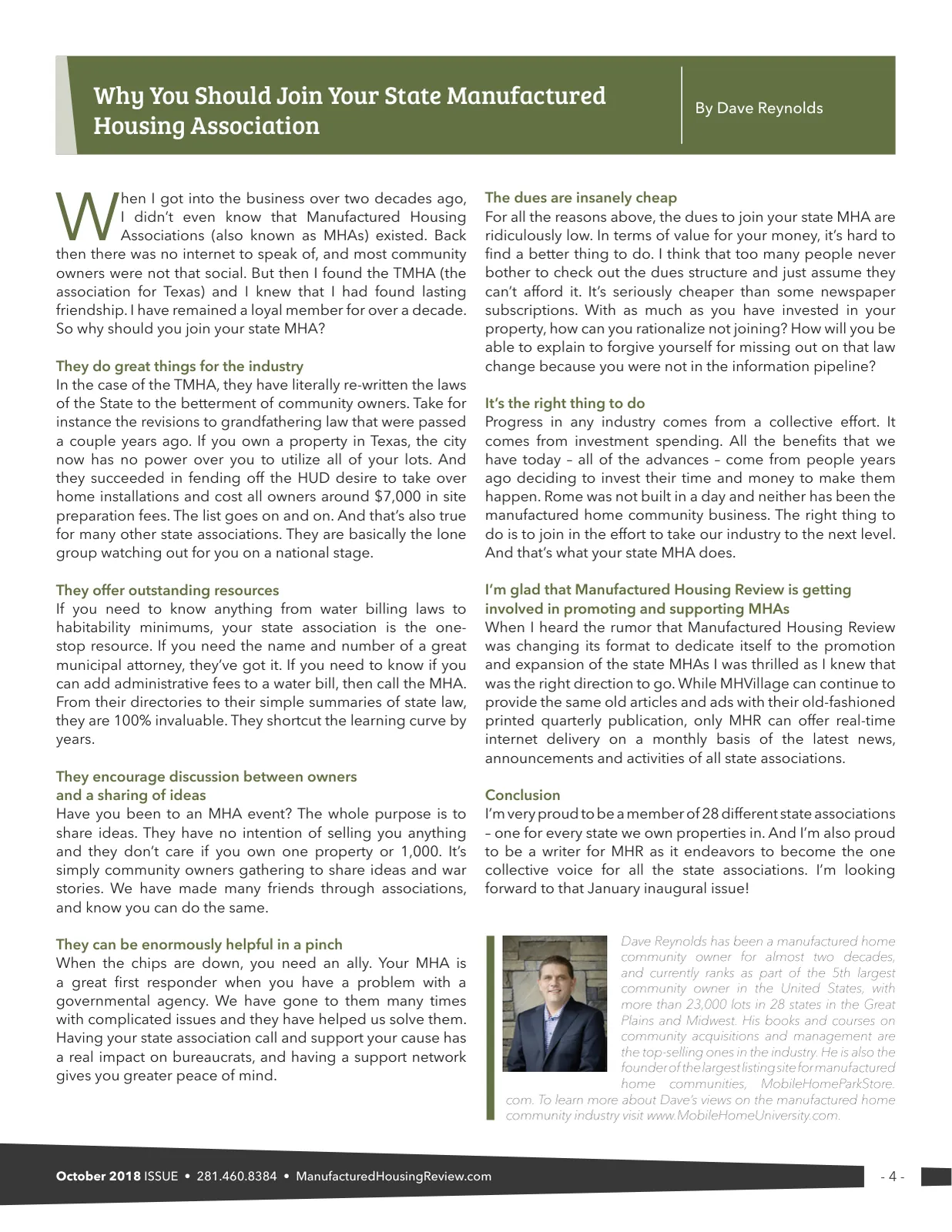 Page 4 of Manufactured Housing Review October 2018