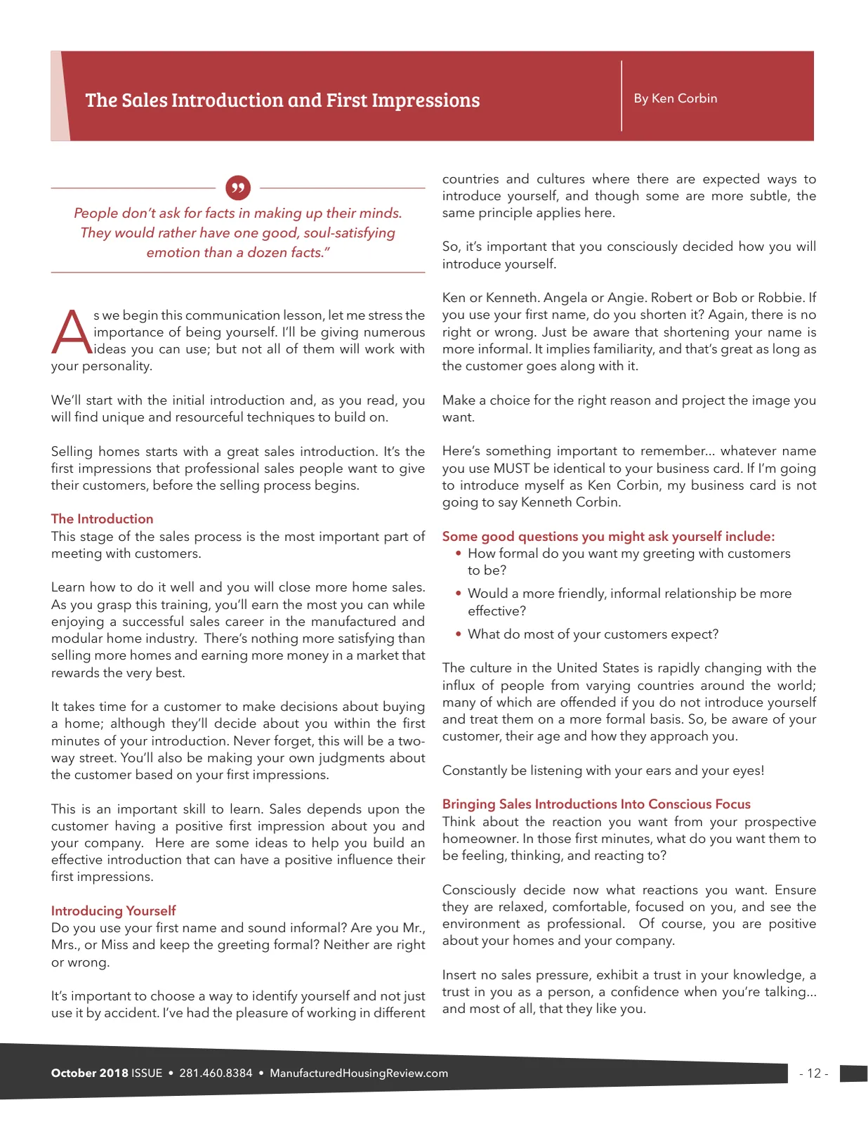 Page 12 of Manufactured Housing Review October 2018