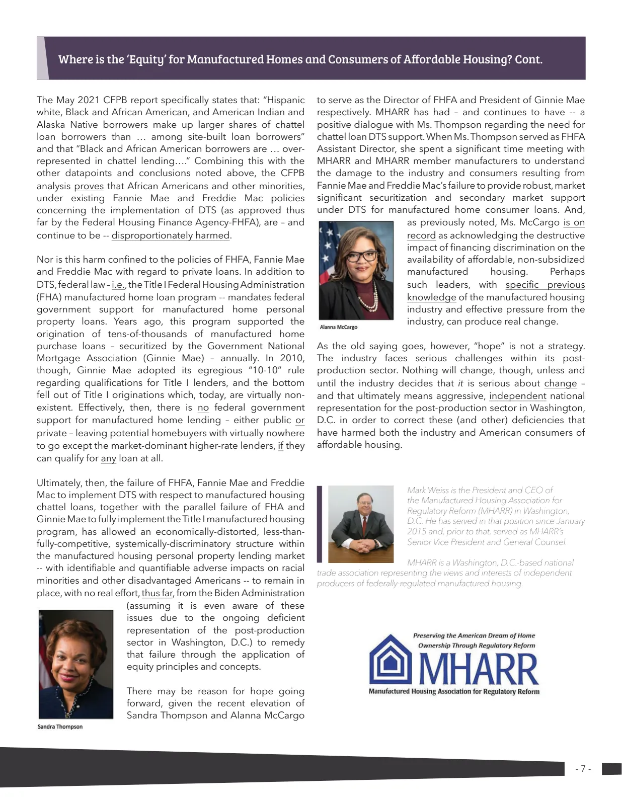 Page 7 of Manufactured Housing Review 2022 Q1