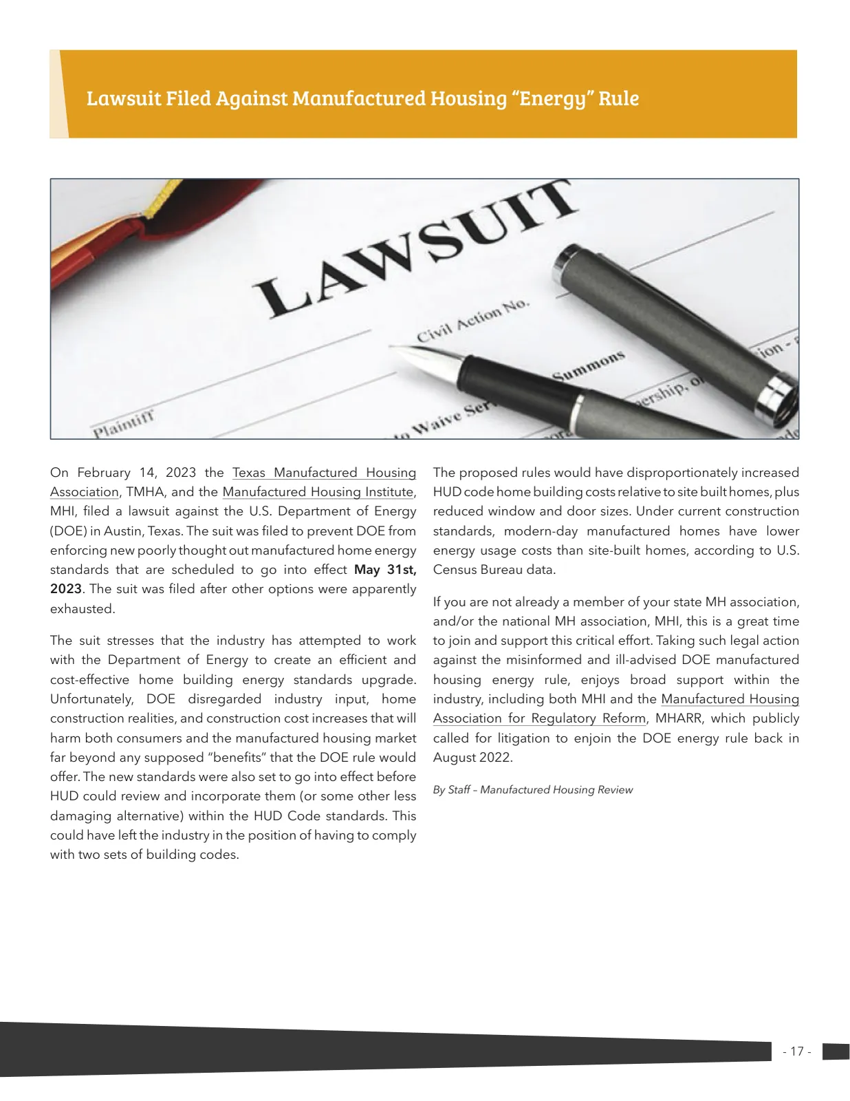 Page 17 of Manufactured Housing Review 2023 Q1