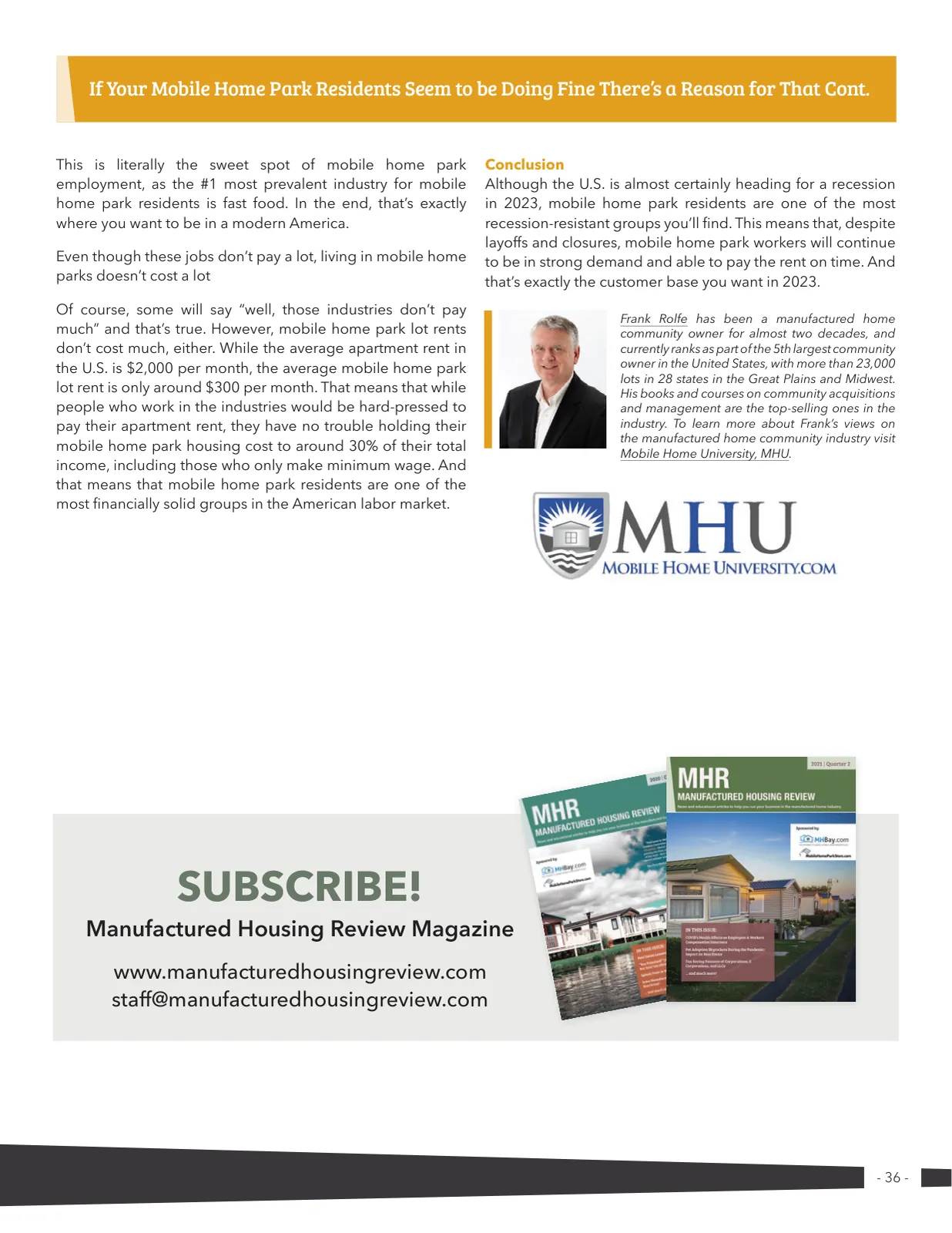 Page 36 of Manufactured Housing Review 2023 Q1