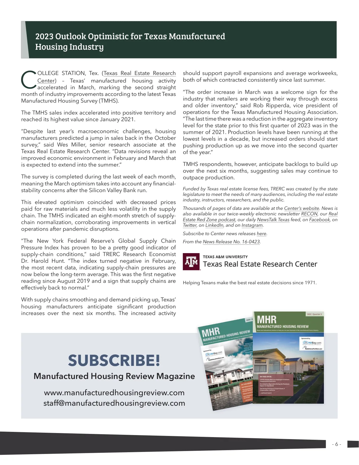 Page 6 of Manufactured Housing Review 2023 Q2