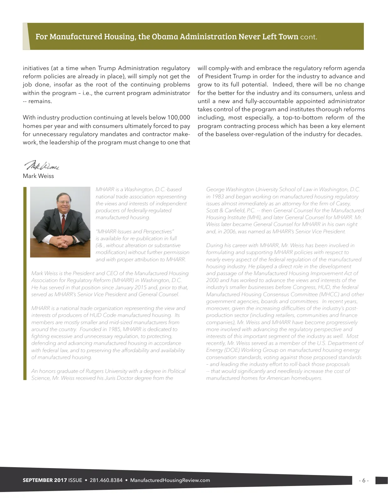 Page 6 of Manufactured Housing Review September 2017