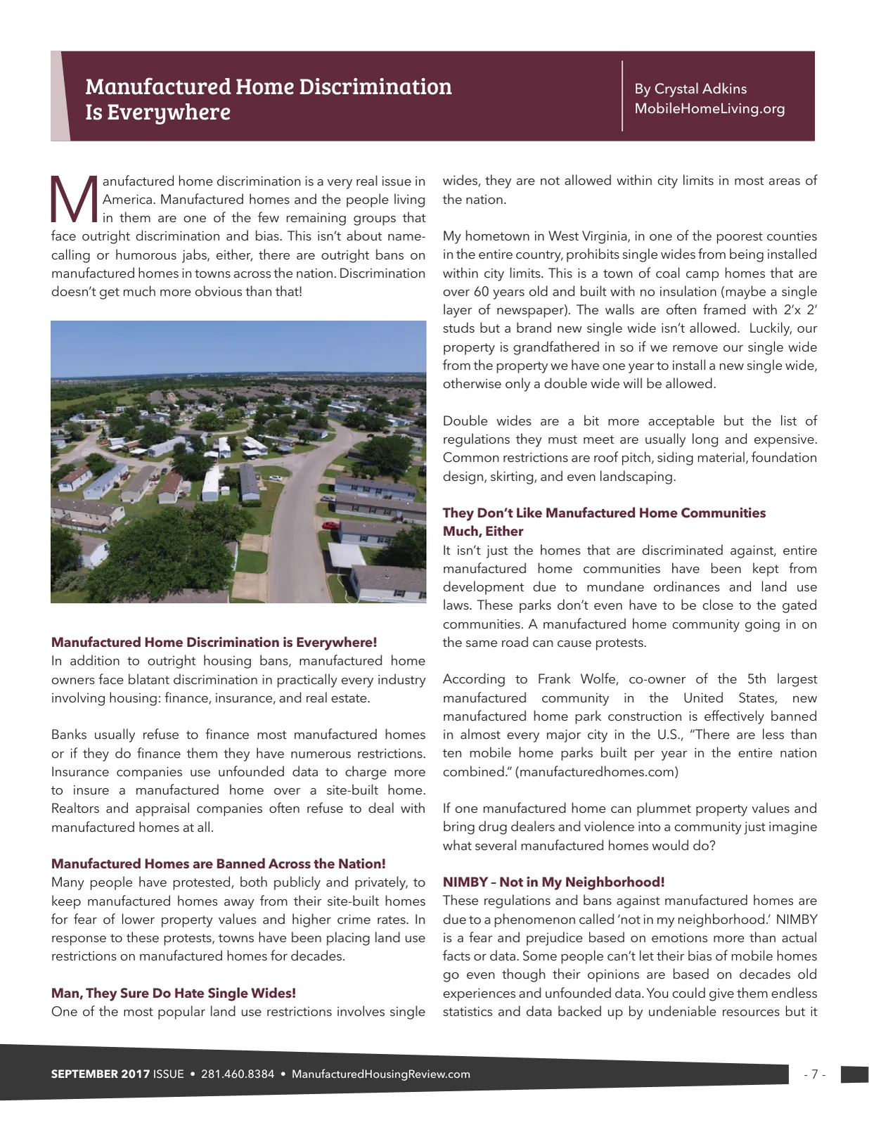 Page 7 of Manufactured Housing Review September 2017