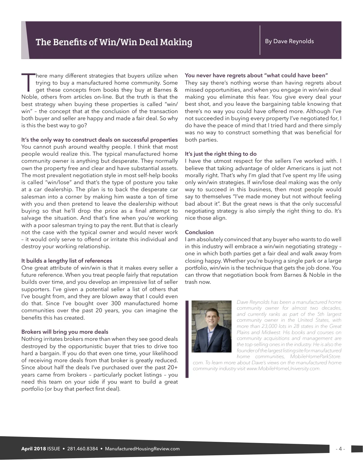 Page 4 of Manufactured Housing Review September 2018