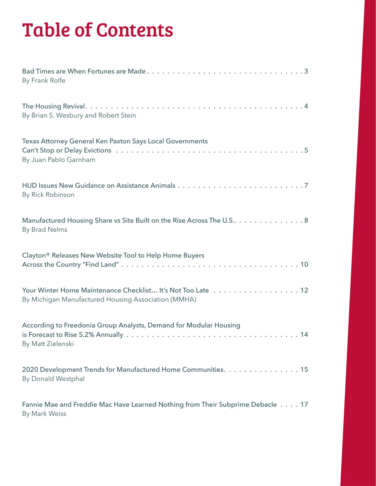 Page 2 of Manufactured Housing Review 2020 Q3