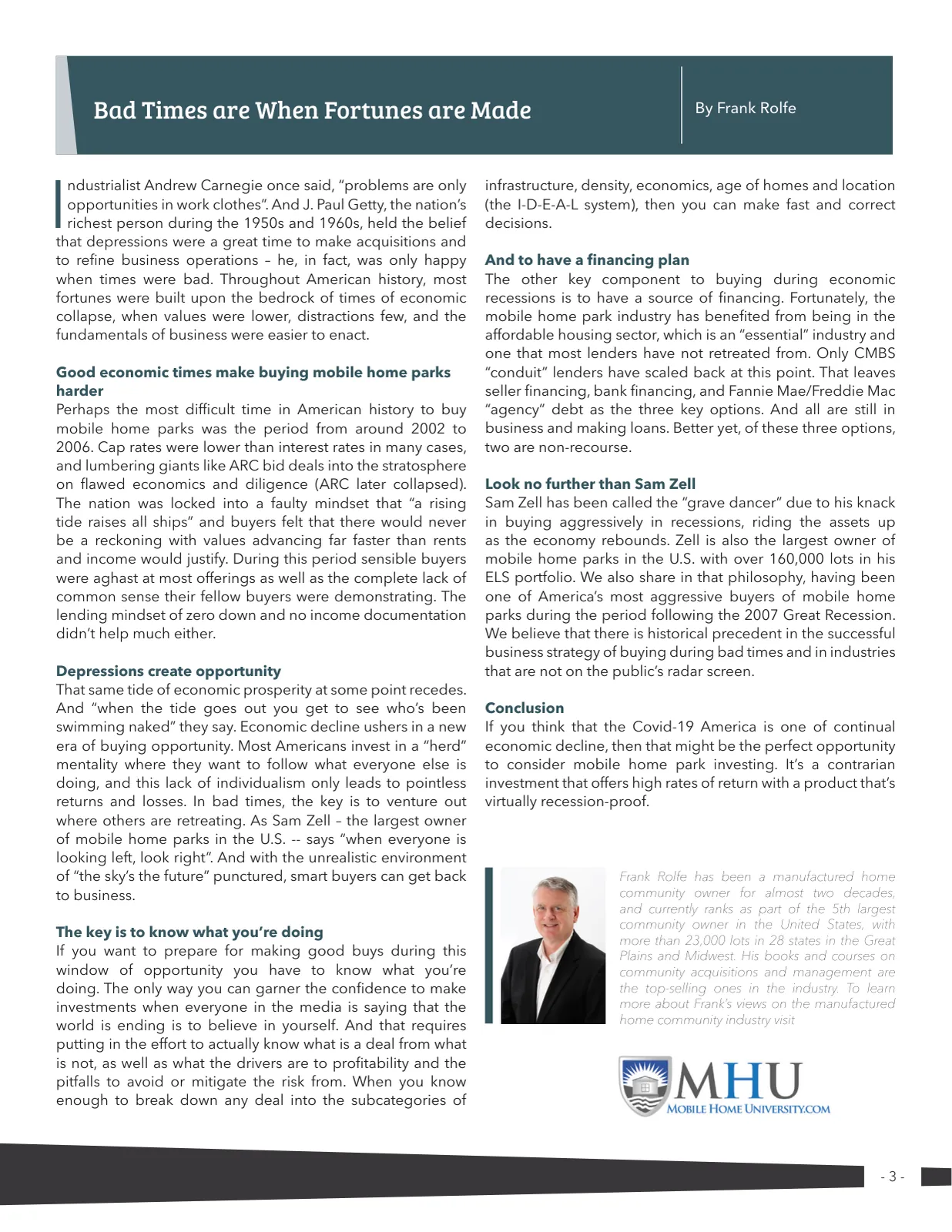 Page 3 of Manufactured Housing Review 2020 Q3