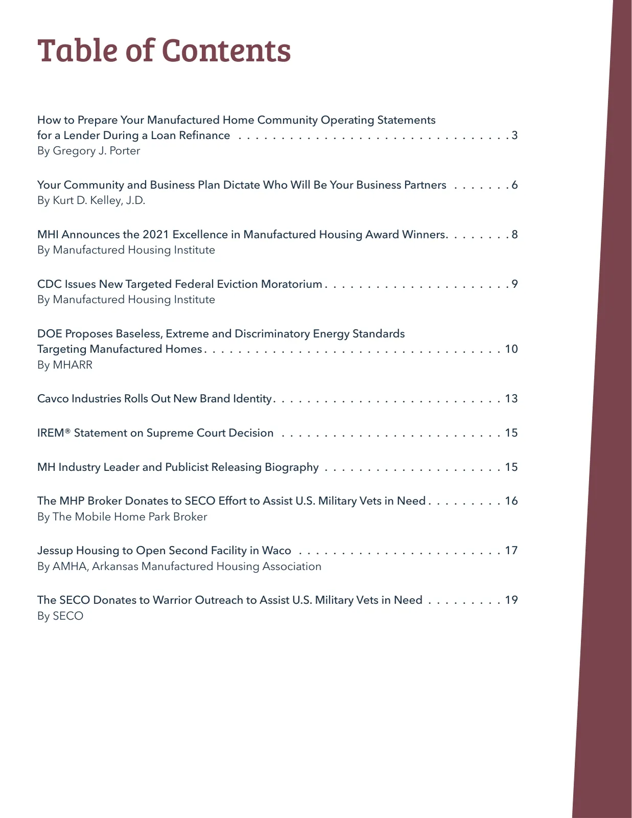 Page 2 of Manufactured Housing Review 2021 Q3