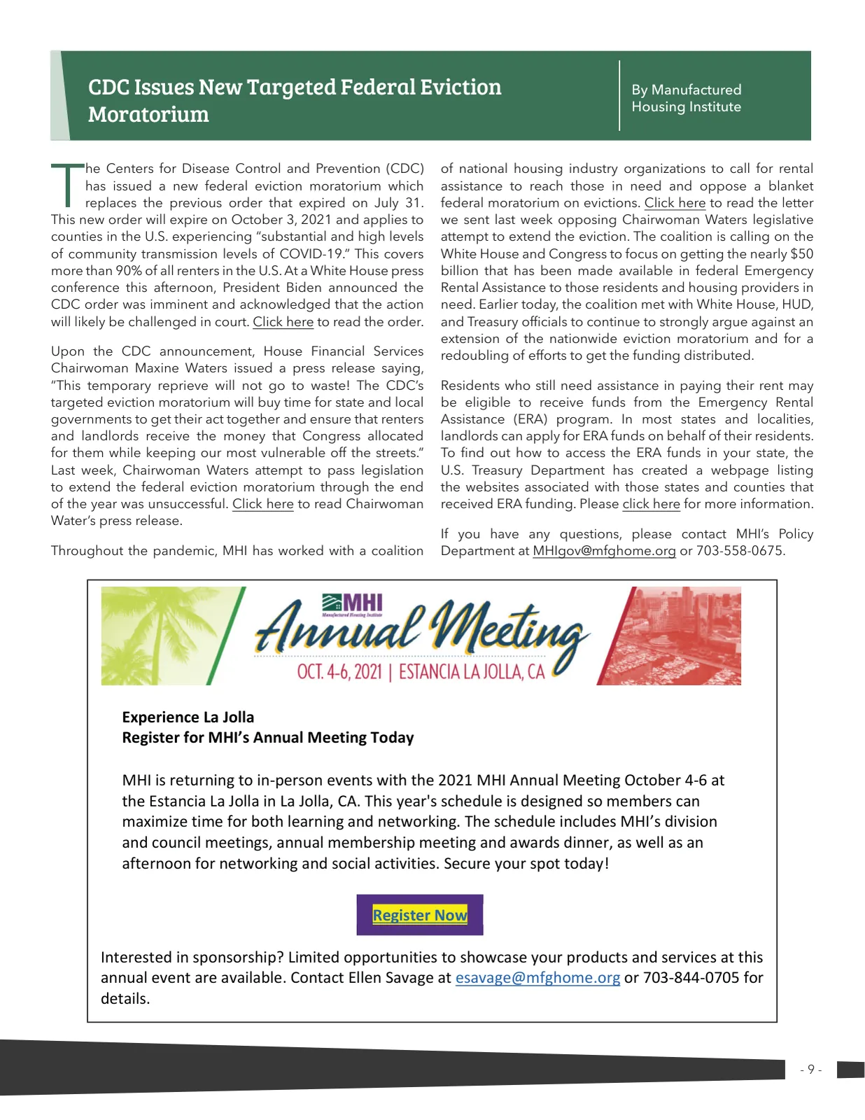 Page 9 of Manufactured Housing Review 2021 Q3