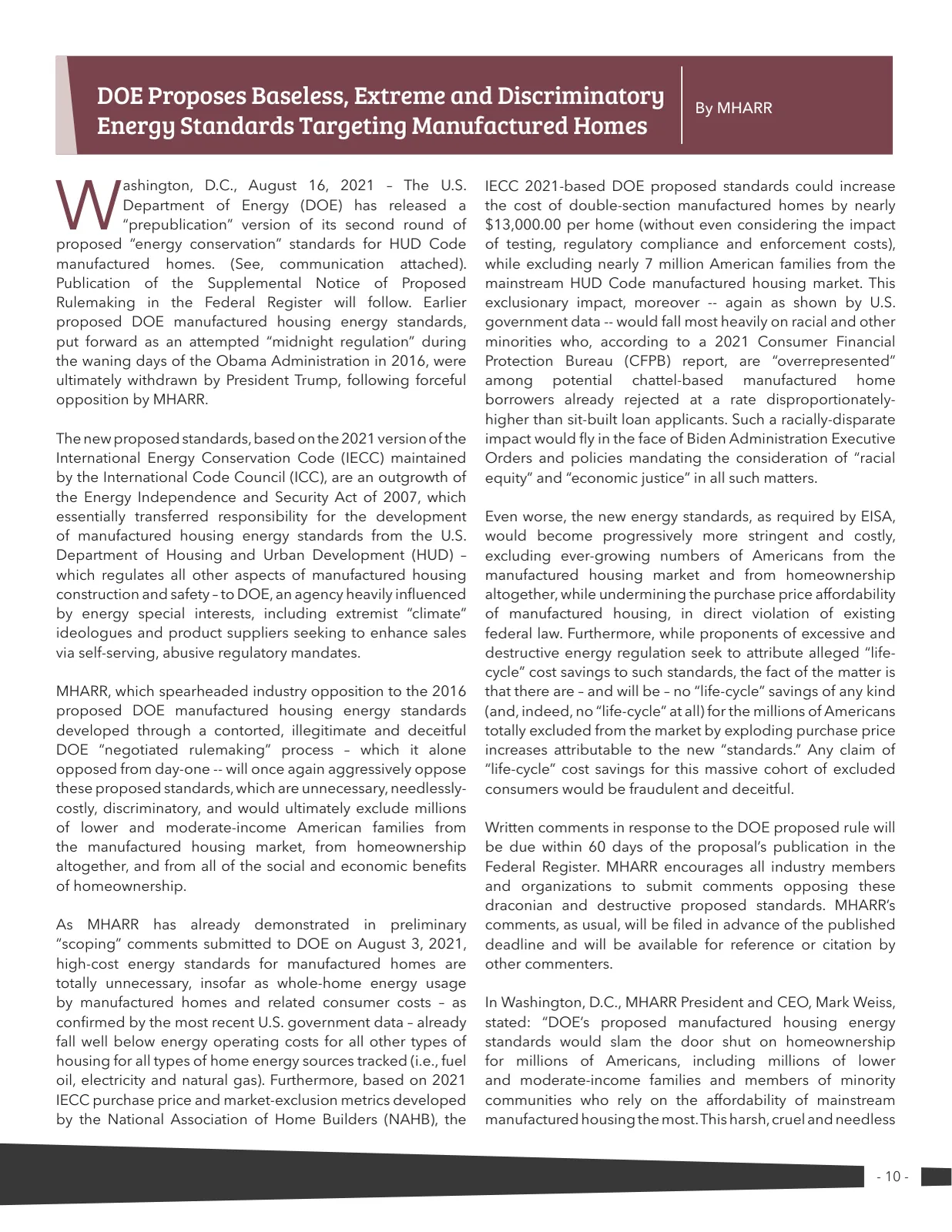 Page 10 of Manufactured Housing Review 2021 Q3