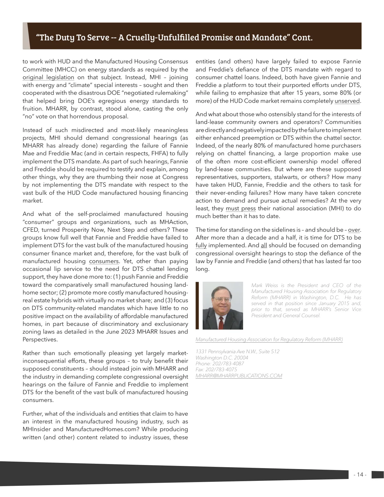Page 14 of Manufactured Housing Review 2023 Q3