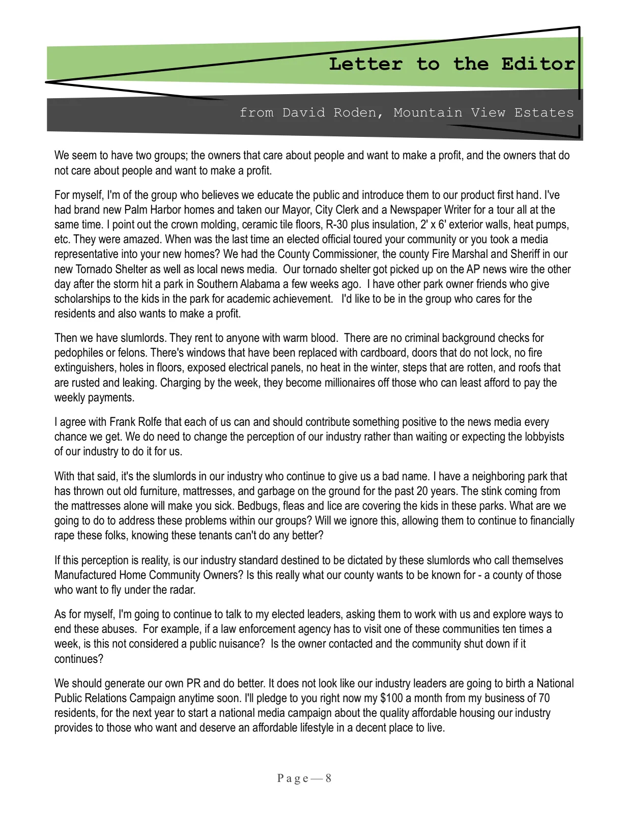 Page 8 of Manufactured Housing Review April 2017